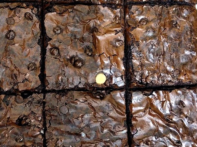 Fudgy millet brownie squares with chocolate chips